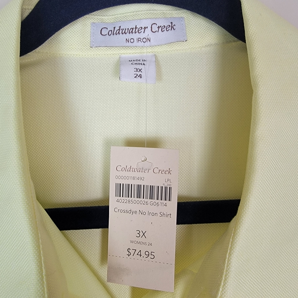 Coldwater Creek Womens Plus Size 3x‎ Button Up Shirt Top Yellow Non iron - Picture 3 of 9